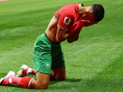 سفيان رحيمي لاعب المغرب يبكي بعد تسجيله هدفاً في شباك هايتي بكأس العالم - 24 يونيو 2026 - REUTERS