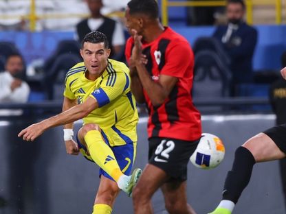 كريستيانو رونالدو يسدد في مباراة النصر والريان بدوري أبطال آسيا للنخبة 30-9-2024 - Alnassr/x