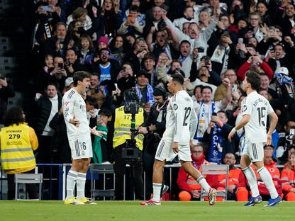 غونزالو غارسيا يحتفل بهدفه مع ريال مدريد أمام ريال سوسيداد بالدوري الإسباني -14 فبراير 2026 - Reuters