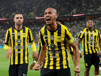 احتفال لاعبي الاتحاد بتسديل هدف أمام الأهلي في دوري روشن السعودي - 7 مارس 2026 - X/@ittihad