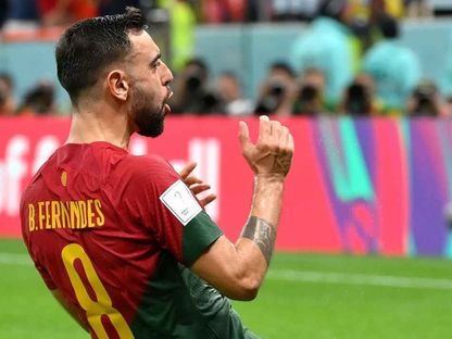 لاعب المنتخب البرتغالي برونو فيرنانديز يحتفل بتسجيل هدف في مرمى البوسنة وهرسك بتصفيات يورو 2024 - 17 يونيو 2023  - Reuters 