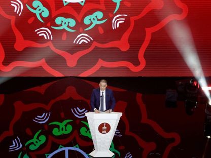 رئيس الاتحاد المغربي لكرة القدم فوزي لقجع في قرعة كأس أمم إفريقيا 2025 - Reuters