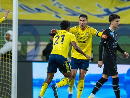 فرحة كريستيانو رونالدو بهدف كينغسلي كومان في مباراة النصر والشباب بدوري روشن السعودي - 17 يناير 2026 - X/SPL