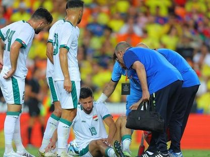 كيفن يعقوب بعد إصابته خلال المباراة بين منتخبَي العراق وكولومبيا في إسبانيا - 16 يونيو 2023 - Twitter/@kevinyakob1
