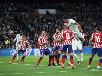 ألفارو رودريغيز مسجلاً هدف التعادل لريال مدريد في مرمى أتلتيكو مدريد - 25 فبراير 2023 - AFP