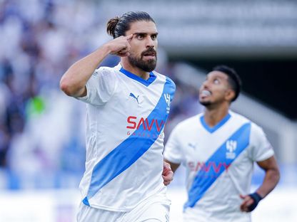 روبن نيفيز الوافد الجديد على الهلال يحتفل بهدفه في شباك الوداد الرياضي المغربي - 2 أغسطس 2023 - twitter/UAFAAC