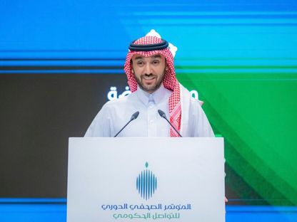  الأمير عبدالعزيز بن تركي الفيصل وزير الرياضة السعودي خلال مؤتمر صحافي دوري للتواصل الحكومي - TWITTER/@gsaksa