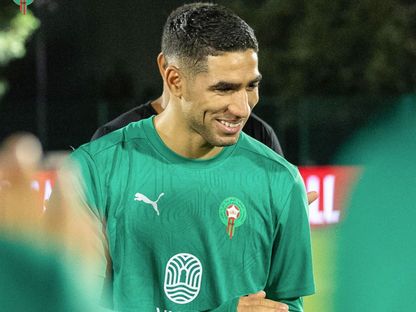 أشرف حكيمي في حصة تدريبية مع المنتخب المغربي - 6 أكتوبر 2025 - X/@EnMaroc