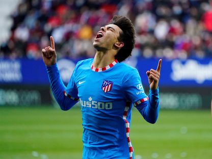 البرتغالي جواو فيليكس مهاجم أتلتيكو مدريد الإسباني في مباراة فريقه أمام أوساسونا - 19 فبراير 2022 - Reuters