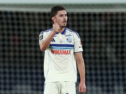 خواكين بانيتشيلي بعد تسجيله هدفاً لستراسبورغ في مرمى باريس سان جيرمان - 17 أكتوبر 2025 - REUTERS