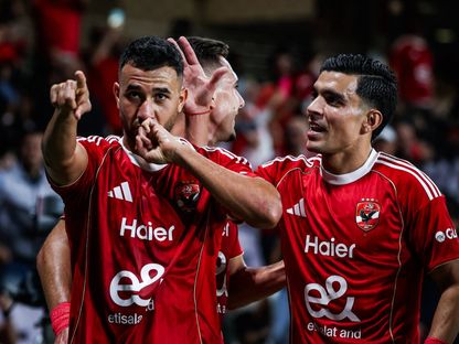 محمود حسن "تريزيغيه" لاعب الأهلي يحتفل بهدفه في مرمى سيراميكا كليوباترا في كأس السوبر المصرية - 6 نوفمبر 2025 - fb/Al Ahly