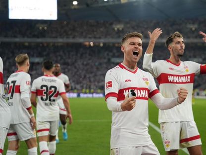 فرحة لاعبين من شتوتغارت بهدف في شباك بوروسيا دورتموند - 22 سبتمبر 2024 - X/VfB_int