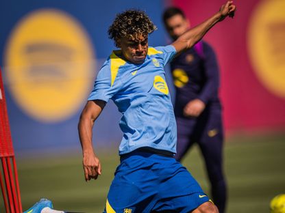 لامين يامال من تدريب برشلونة قبل مباراة أتلتيكو مدريد بالدوري الإسباني - 3 أفريل 2026 - X/FCBarcelona_es