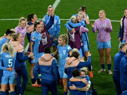 فرحة لاعبات إنجلترا بالتتأهل إلى نهائي كأس العالم للسيدات 2023 - 16 أغسطس 2023 - reuters