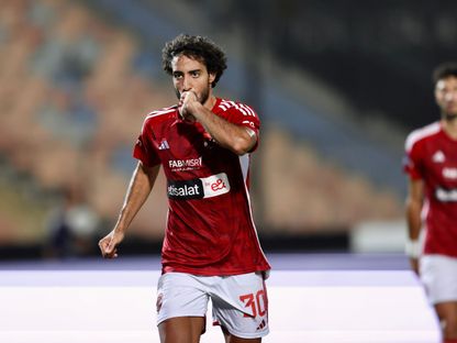 محمد هاني لاعب الأهلي يحتفل بتسجيله هدفاً في مرمى الألومنيوم بكأس مصر - 19 يوليو 2024 - AWP