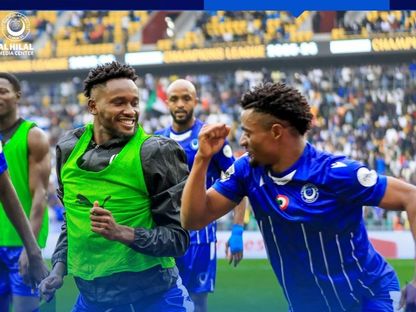 لاعبو الهلال يحتفلون بهدف الفوز على سانت إيلوي بدوري أبطال إفريقيا - 14 فبراير 2026 - FB/@ Al Hilal SC