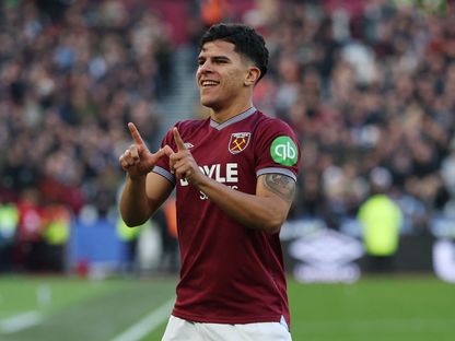 ماتيوس فرنانديز لاعب وست هام يحتفل بهدفه أمام أستون فيلا في الدوري الإنجليزي الممتاز - 14 ديسمبر 2025 - Action Images via Reuters