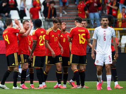 بلجيكا تحتفل بالتسجيل ضد تونس ودياً - 6 يونيو 2026 - Reuters