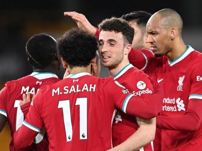 فرحة لاعبي ليفربول بهدف ديوغو جوتا في مرمى ولفرهامبتون - حساب ليفربول - تويتر