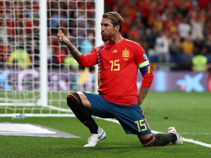 الإسباني سيرخيو راموس بعد تسجيله هدفاً لإسبانيا في مرمى السويد في تصفيات كأس أمم أوروبا 2020 - 10 يونيو 2019 - Reuters 