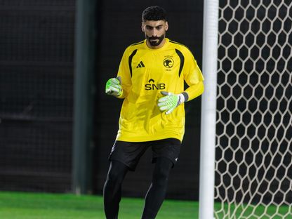 أحمد الكسار حارس المنتخب السعودي في حصة تدريبية - 22 مارس 2026 - X/@SaudiNT