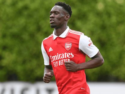 المهاجم فولارين بالوغون خلال حصة تدريبية مع فريق أرسنال الإنجليزي - 22 أغسطس 2023 - https://www.arsenal.com/