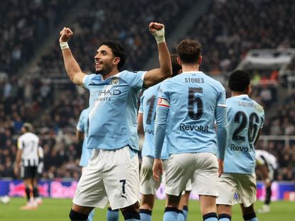 عمر مرموش يحتفل بهدفه خلال مباراة نيوكاسل ومانشستر سيتي في كأس الاتحاد الإنجليزي - 7 مارس 2026 - Reuters