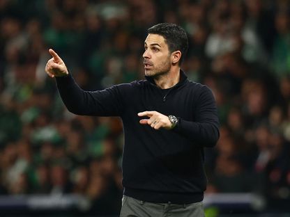 ميكيل أرتيتا خلال مباراة سبورتينغ لشبونة وأرسنال بدوري أبطال أوروبا - 7 أبريل 2026 - Reuters