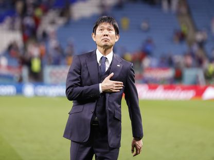 مدرب منتخب اليابان هاجيمي مورياسو بعد خسارته بركلات الترجيح أمام كرواتيا في ثمن نهائي كأس العالم 2022 - 5 ديسمبر 2022 - Yukihito Taguchi-USA TODAY Sports