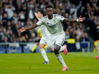 فينيسيوس جونيور يحتفل بهدفه مع ريال مدريد أمام ريال سوسيداد بالدوري الإسباني - 14 فبراير 2026 - Reuters