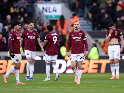 لاعبو وست هام يونايتد خلال مباراة ولفرهامبتون في الدوري الإنجليزي الممتاز - 3 يناير 2026 - Reuters