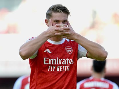 فيكتور غيوكيريس مهاجم أرسنال يحتفل بهدفه في مرمى أتليتيك بلباو - 9 أغسطس 2025 - X/@Arsenal