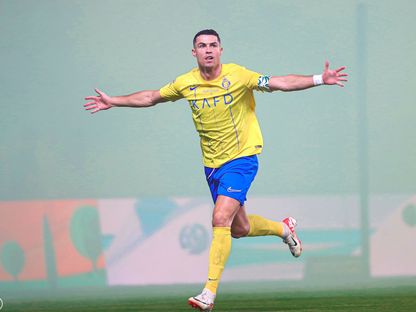 كريستيانو رونالدو يحتفل بهدفه في مرمى الأهلي بالدوري السعودي - 22 سبتمبر 2023 - X/@AlNassrFC