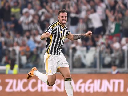 فيديريكو غاتي لاعب يوفنتوس يحتفل بهدفه في مرمى تورينو - 7 أكتوبر 2023 - AFP