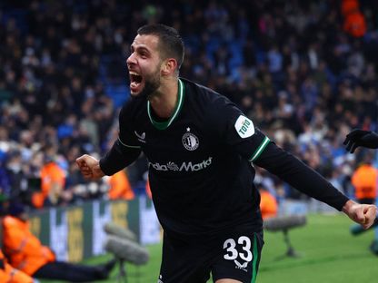 ديفيد هانكو مدافع فينوورد يحتفل بأحد أهداف فريقه أمام مانشستر سيتي في دوري أبطال أوروبا - 26 نوفمبر 2024 - Reuters