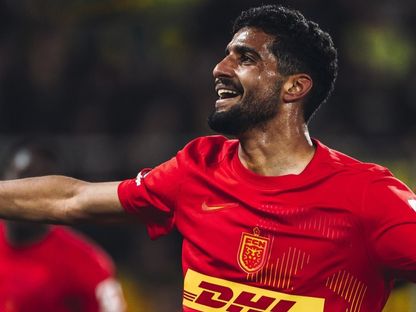 المصري إبراهيم عادل يحتفل بعد تسجيله هدفاً لفريق نورشيلاند الدنماركي - facebook/fcnordsjaelland