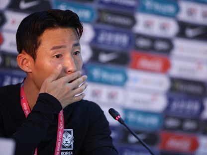 الكوري الجنوبي سون جون-هو خلال مؤتمر صحفي بكأس العالم 2022 بقطر - reuters