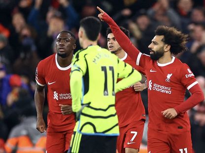 محمد صلاح يسجل هدف تعادل ليفربول أمام أرسنال 23-12-2023 - Reuters