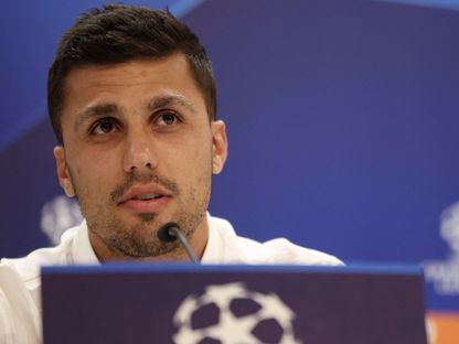 رودري في المؤتمر الصحفي التقديمي لمباراة مان سيتي وريال مدريد - Reuters