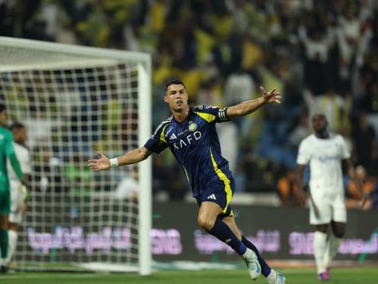 كريستيانو رونالدو مهاجم نادي النصر يحتفل بهدفه في شباك الهلال بنهائي كأس الدرعية للسوبر السعودي- 17 أغسطس 2024 - X/@AlNassrFC