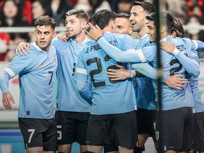 لاعبون من الأوروغواي بعد فوزهم على كوريا الجنوبية - 28 مارس 2023 - Twitter/@Uruguay