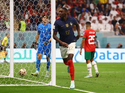 راندال كولو لاعب فرنسا يحتفل بتسجيل الهدف الثاني لفرنسا في شباك المغرب - 14 ديسمبر 2022 - reuters