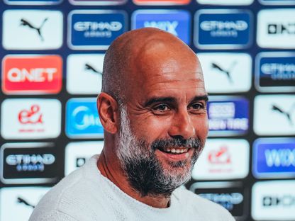 مدرب مانشستر سيتي بيب غوارديولا خلال مؤتمر صحافي عشية مباراة نيوكاسل يونايتد بالدوري الإنجليزي الممتاز - 18 أغسطس 2023 - twitter/Cityarabia