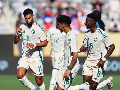 احتفال لاعبي السعودية بتسجيل هدف في مرمى هايتي بالكأس الذهبية - 16 يونيو 2025 - X/@SPL
