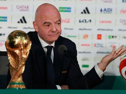 جياني إنفانتينو رئيس فيفا خلال مؤتمر تقديمي لنهائيات كأس العالم قبل الحفل الافتتاحي في المكسيك - 10 يونيو 2026 - reuters