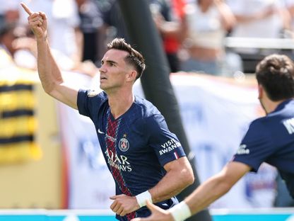 فابيان رويز لاعب باريس سان جيرمان يحتفل بهدفه أمام ريال مدريد في نصف نهائي مونديال الأندية - 9 يوليو 2025 - x@PSG_inside