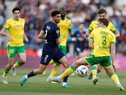 أشرف حكيمي خلال مباراة باريس سان جيرمان ونانت بالدوري الفرنسي - 22 أبريل 2026 - Reuters