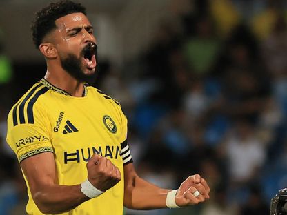 احتفال عبد الإله العمري بتسجيل هدف للنصر في مرمى الرياض بالدوري السعودي - 21 أغسطس 2026 - X/@AlNassrFC