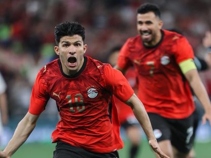 إسلام عيسى لاعب مصر يحتفل بهدفه أمام السعودية في لقاء ودي بجدة - 27 مارس 2026 - X@EFA