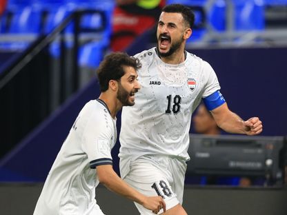 احتفال أيمن حسين مهاجم العراق بتسجيل هدف في مرمى البحرين بكأس العرب - 3 ديسمبر 2025 - FB/@Iraq National Team